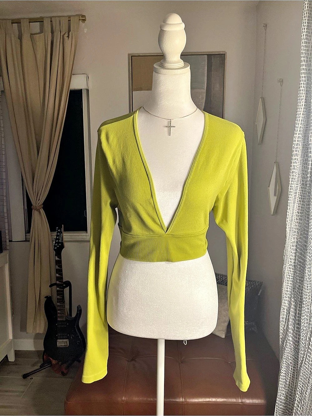 Yellow Long Sleeve Crop Top Like New